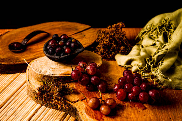 istock Still life of red grapes, top view 1320389430