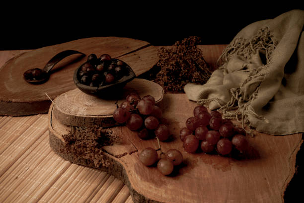istock Still life of red grapes, top view 1320389500