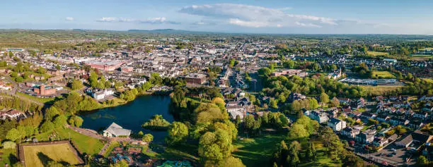 Photo of Panoramic aerial view of Ballymena, County Antrim, Northern Ireland on sunny evening