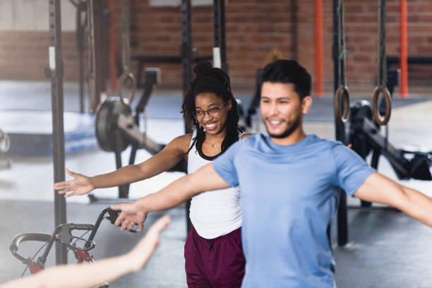 istock Cheerful people participating in fitness class 1320392587
