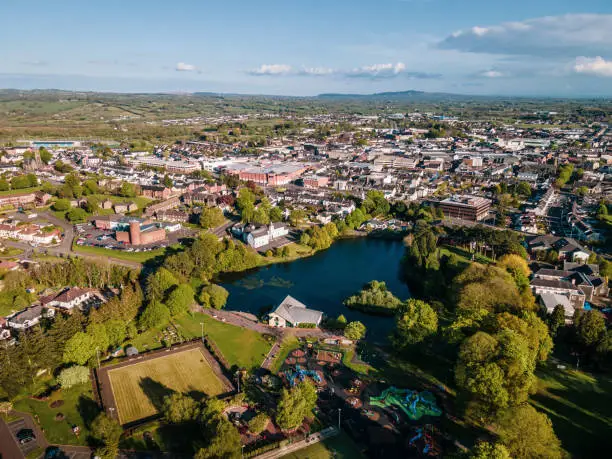 Photo of Aerial view of Ballymena, County Antrim, Northern Ireland on sunny evening