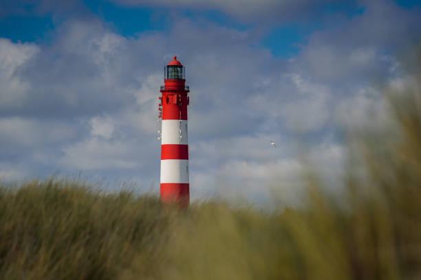 istock Lighthouse behind dune grass. Lighthouse on the Isle Amrum, Schleswig-Holstein, Germany. Lighthouse and dunes. 1320392812