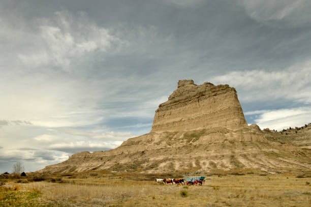 istock Covered wagons Oregon Trail Scotts Bluff National Monument prairie cloudscape Nebraska 1320394429