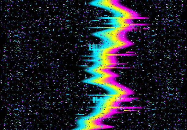 Glitch noise, TV screen pixel digital, VHS effect Glitch noise on TV screen, pixel digital or VHS effect, vector, static video error on computer background. Glitch and signal distortion on television, dynamic pixels noise interference on display tv glitch stock illustrations