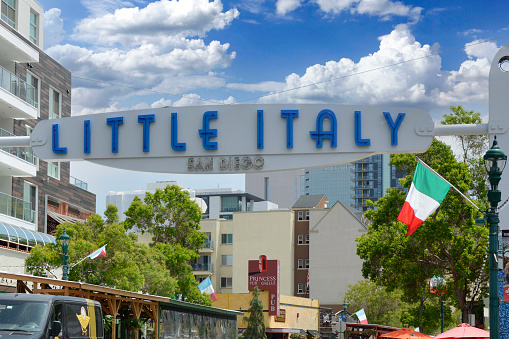 Little Italy Overhead banner over India Street, the heart of the Little Italy district in San Diego, California