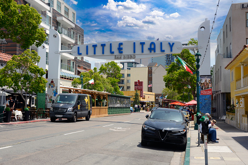 Little Italy Overhead banner over India Street, the heart of the Little Italy district in San Diego, California