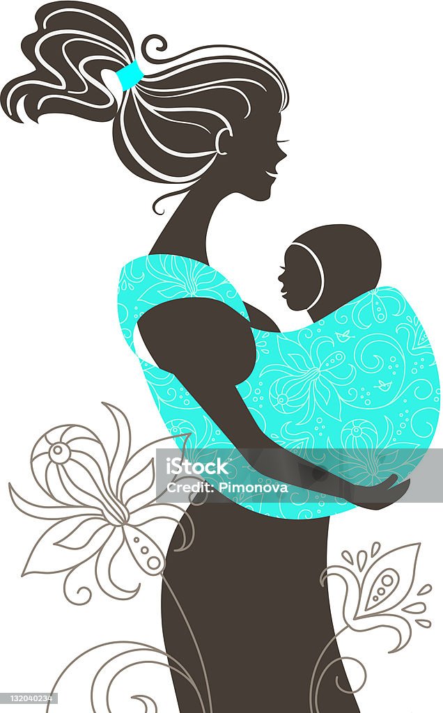 Mère avec le bébé dans une silhouette bretelle - clipart vectoriel de Cool libre de droits