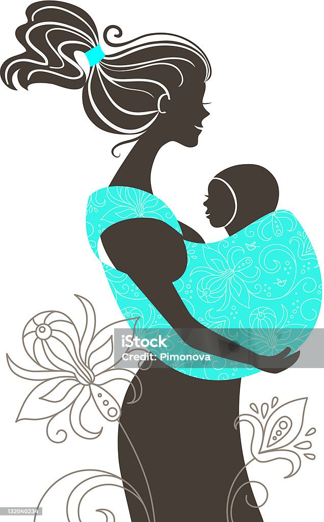 Mother silhouette with baby in a sling Beautiful mother silhouette with baby in a sling Cool Attitude stock vector