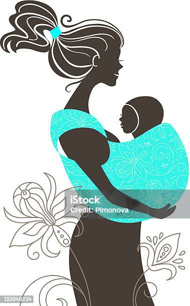 Mother Silhouette With Baby In A Sling Stock Illustration - Download Image Now - Cool Attitude, Mother, Vector