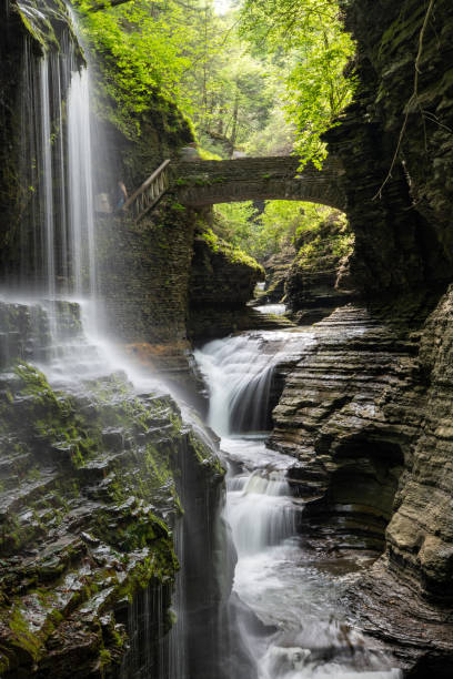 rainbow falls al watkins glen state park - watkins glen foto e immagini stock