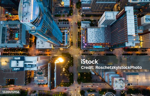 istock Straight down Above Tall Towers rising over Austin Texas 1320415956