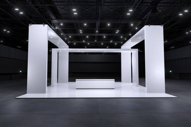 istock Exhibition standing for mockup and Corporate identity. Retail booth design elements in Exhibition hall .3d render. 1320416027