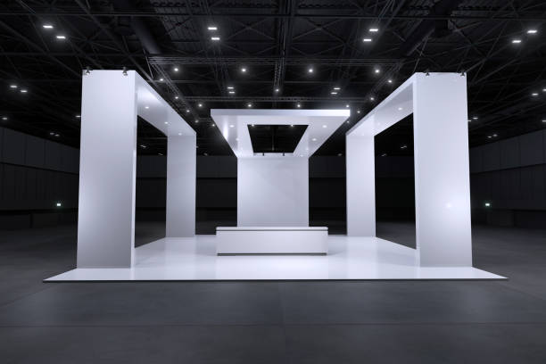 istock Exhibition standing for mockup and Corporate identity. Retail booth design elements in Exhibition hall .3d render. 1320416028