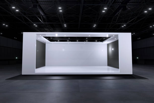 istock Exhibition standing for mockup and Corporate identity. Retail booth design elements in Exhibition hall .3d render. 1320416030