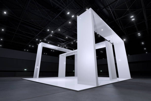 istock Exhibition standing for mockup and Corporate identity. Retail booth design elements in Exhibition hall .3d render. 1320416939
