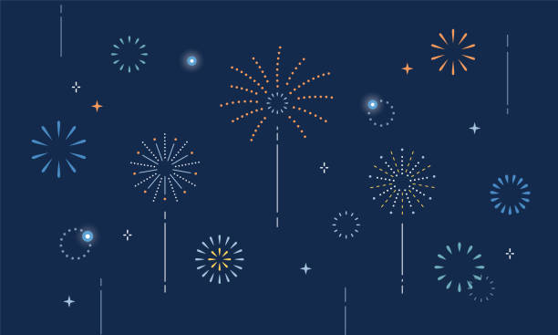 ilustrasi latar belakang kembang api: festival perayaan di malam hari - tahun baru ilustrasi stok