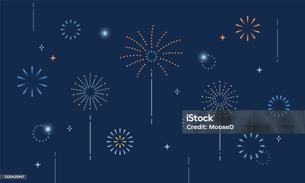 illustrazione di sfondo fuochi d'artificio: festa di celebrazione nella notte - arte vettoriale royalty-free di Capodanno