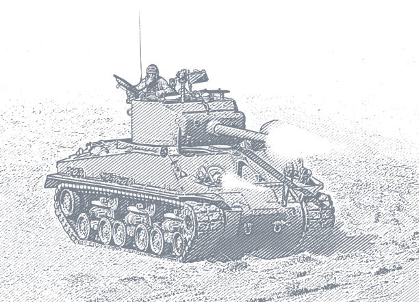 ii wojna światowa m4 sherman tank strzelanie broni na omaha beach - tank normandy world war ii utah beach stock illustrations