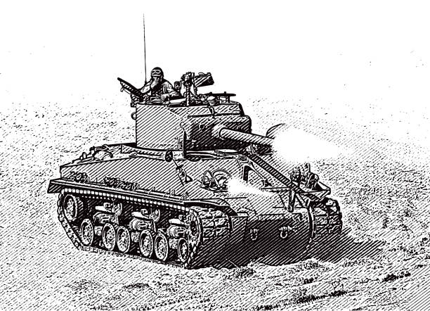 istock WWII M4 Sherman Tank firing weapons on Omaha Beach 1320438729