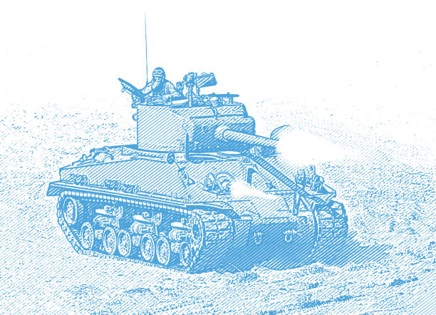ii wojna światowa m4 sherman tank strzelanie broni na omaha beach - tank normandy world war ii utah beach stock illustrations