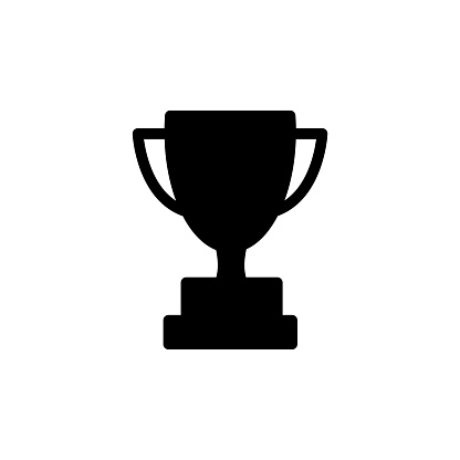 Champions Cup solid black line icon. First place cup badge. Goblet icon. Trendy flat isolated symbol sign for: illustration, outline, logo, mobile, app, emblem, design, web, dev, ui, ux. Vector EPS 10