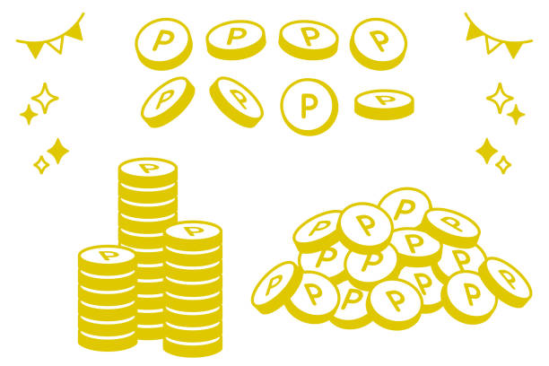 Various illustrations of cute point coins in line drawings Various illustrations of point coins coin illustrations stock illustrations