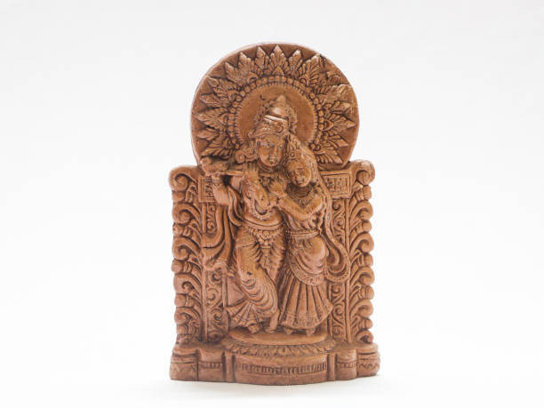 krishna and radha hindu god lord krishna and radha beautiful detailed wooden sculpture radha krishna stock pictures, royalty-free photos & images