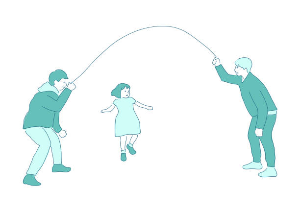 istock Illustration of a girl enjoying jump rope (white background, vector, cut out) 1320444385
