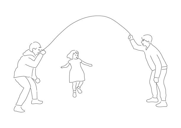 istock Illustration of a girl enjoying jump rope (white background, vector, cut out) 1320444387