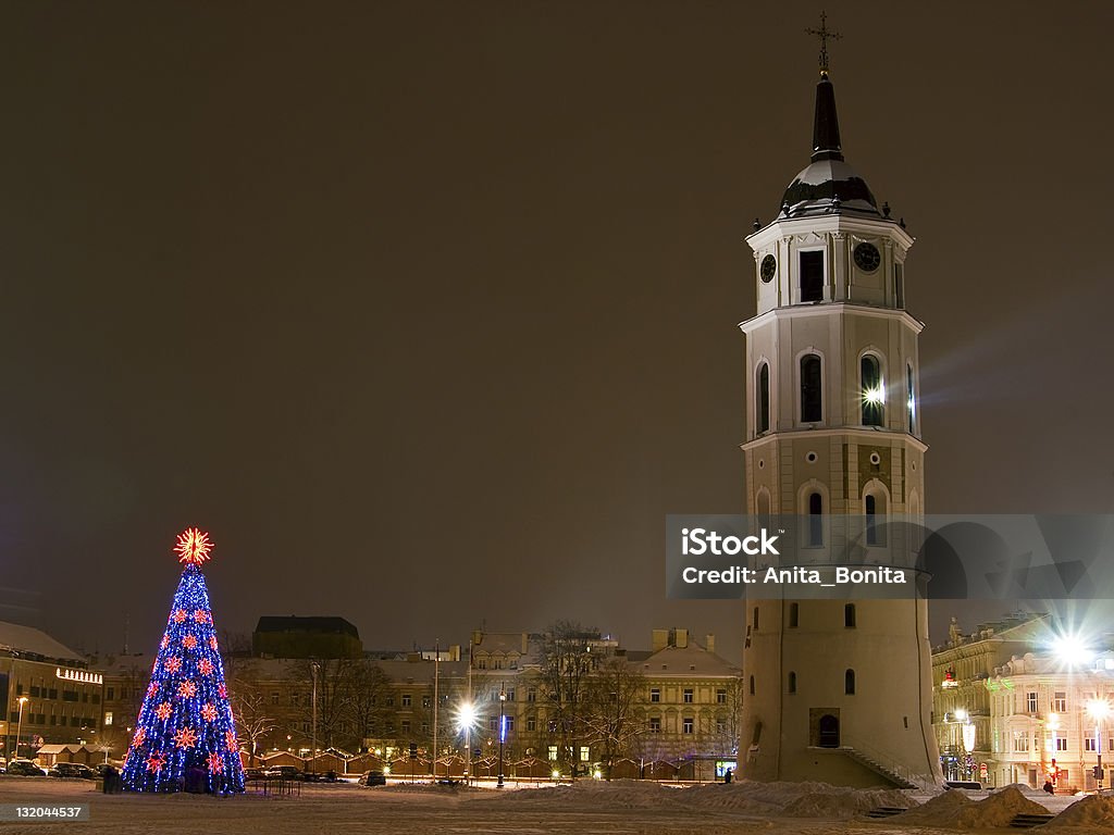 New Year Is Coming view of the christmas tree on a Cathedral square in Vilnius, Lithuania Christmas Stock Photo