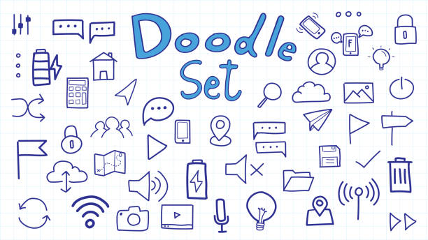 istock Business vector hand drawn doodles element related to startup. Set of hand drawn fresh tech company symbols and icons 1320445846