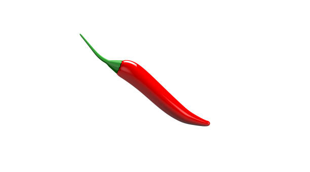 istock Close up red chili peppers with shiny reflection isolated white background. 1320447022