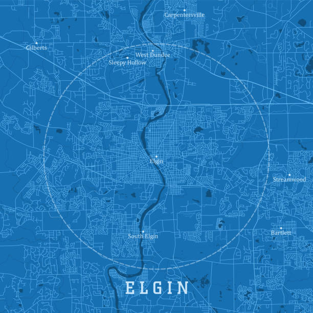elgin il都市ベクトルロードマップ青いテキスト - bartlett lake点のイラスト素材／クリップアート素材／マンガ素材／アイコン素材