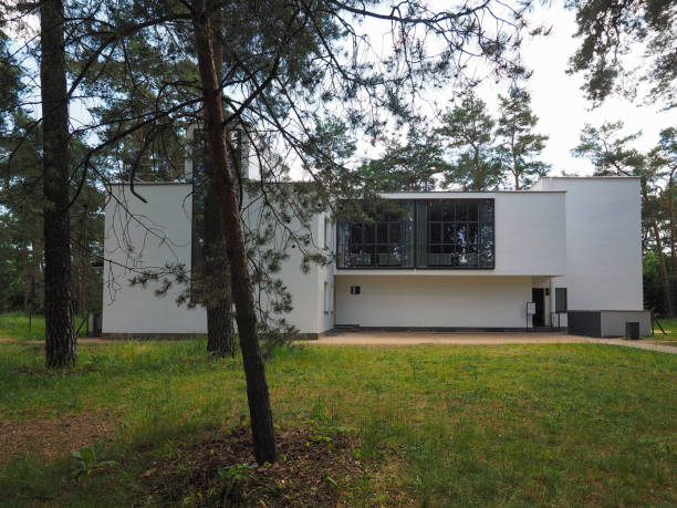 Dessau, Germany - Circa June 2019: Bauhaus masters houses designed in 1925 for Walter Gropius, Laszlo Moholy Nagy, Lyonel Feininger, Georg Muche, Oskar Schlemmer, Wassily Kandinsky and Paul Klee