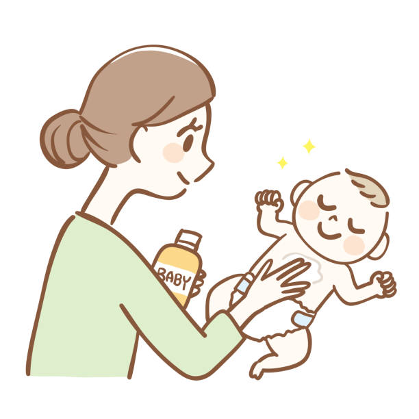 illustrations, cliparts, dessins animés et icônes de illustration d’une mère hydratant le corps du bébé - baby beauty beautiful the human body