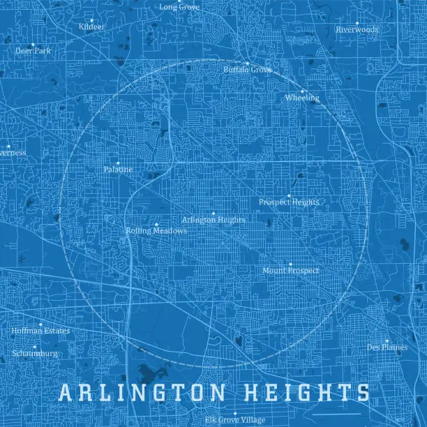 Vector illustration of Arlington Heights IL City Vector Road Map Blue Text