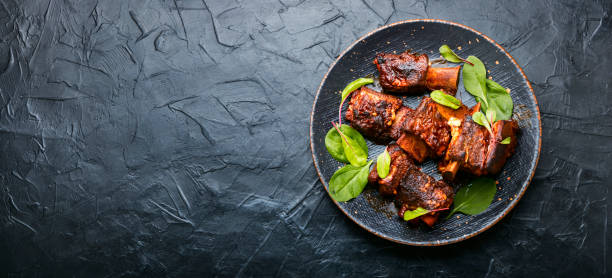 istock Roasted beef brisket on the ribs,copy space 1320453106