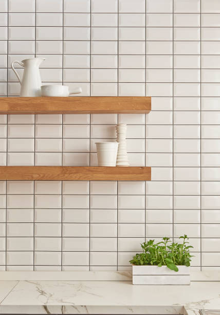 istock modern home kitchen product concept and wooden shelf 1320453444