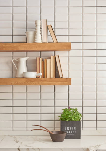 istock modern home kitchen product concept and wooden shelf 1320453976