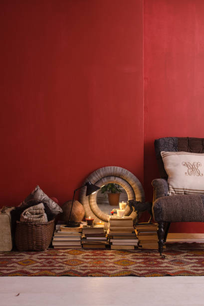 istock Reading room bookshelf old brick wall cozy interior decoration 1320455307
