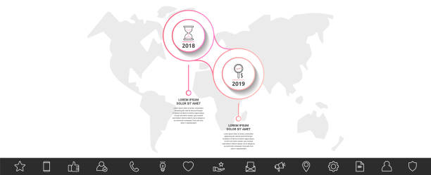 istock Modern and line vector Infographic with icons and two steps. Circles with thin lines for the application, website 1320457239