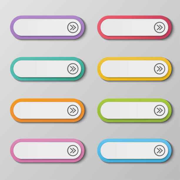 vector ustawić kolorowe długie okrągłe przyciski dla śdm. - przycisk stock illustrations