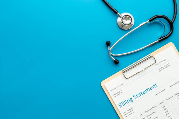 istock Stethoscope with medical billing statement. Top view 1320457412