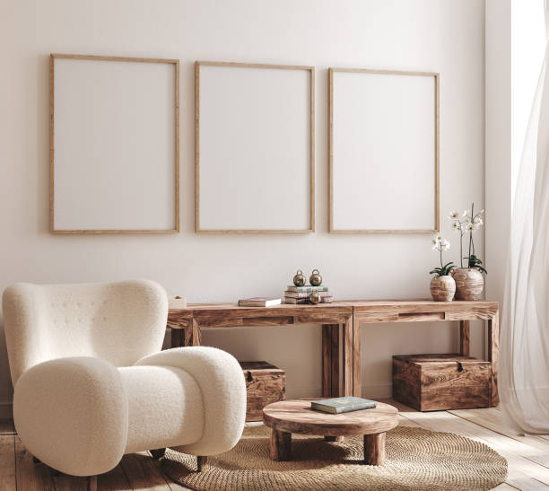 istock Mockup frame in farmhouse living room interior 1320458729