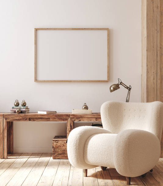 istock Mockup frame in farmhouse living room interior 1320458731