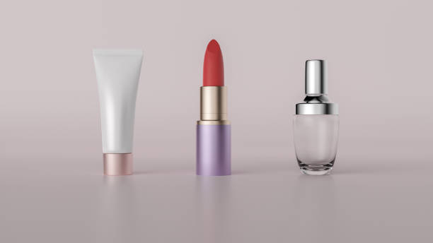 istock Perfume, lipstick and cream bottle display 1320459953
