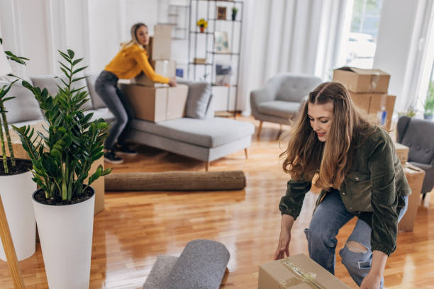 istock Lesbian couple moving in new home 1320462753