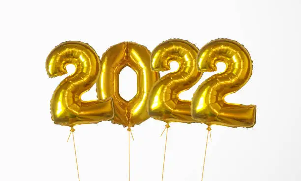 Vector illustration of Gold foil balloons 2 and 0 make up the number 2022