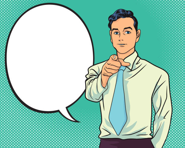 Business Man Point Finger At You Chat Bubble Pop Art Colorful Retro Style ,speaker businessman pointing finger