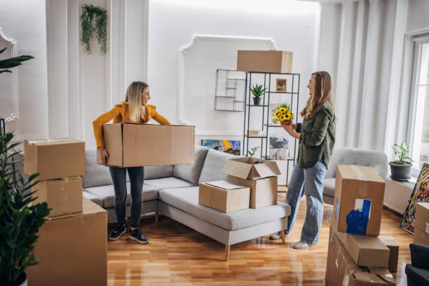istock Lesbian couple unpacking in new home 1320466382